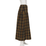 Vintage Plaid Print Long Skirt GPKJ-MR46427