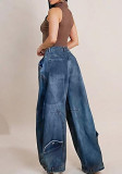 Plus Size Fashion Washed Wide Leg Jeans BGN-367