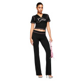Letter Print Short Sleeve Sport Two Piece Pants Set FOSF-8830
