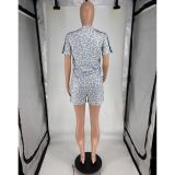 Print Short Sleeve Shorts Sport 2 Piece Set FOSF-8835