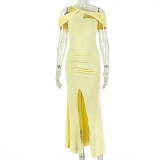 One Shoulder Solid Color Split Maxi Dress GJYO-JD305238