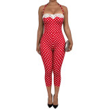 Polka Dots Print Halterneck Jumpsuit NYF-8212