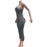 Polka Dots Print Halterneck Jumpsuit NYF-8212