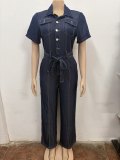Short Sleeve Lapel Belt Jumpsuit OSM-AJ4501