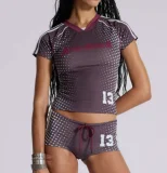 Letter Print Short Sleeve Two Piece Short Set GKYS-2534