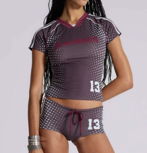 Letter Print Short Sleeve Two Piece Short Set GKYS-2534