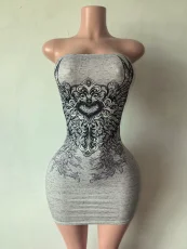 Pre Order: About 7 work days shipping Print Tube Top Dress YUEM-202630