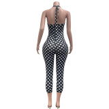 Polka Dots Print Halterneck Jumpsuit NYF-8212