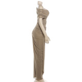 Sexy Ruched See Through Maxi Dress XEF-K6D06379A