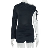 Slash Neck Single Shoulder Long Sleeve Romper GJYO-JP006331