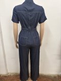 Short Sleeve Lapel Belt Jumpsuit OSM-AJ4501