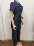 Short Sleeve Lapel Belt Jumpsuit OSM-AJ4501