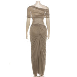 Sexy Ruched See Through Maxi Dress XEF-K6D06379A