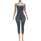 Polka Dots Print Halterneck Jumpsuit NYF-8212