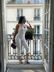 Polka Dots Print Halterneck Jumpsuit NYF-8212