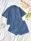 Denim Long Sleeve Two Piece Shorts Set YMEF-59085