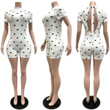 Print Backless Patchwork Romper CM-60413