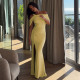 One Shoulder Solid Color Split Maxi Dress GJYO-JD305238