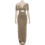 Sexy Ruched See Through Maxi Dress XEF-K6D06379A