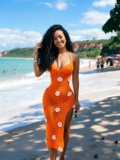 Crocheted Halterneck Split Beach Maxi Dress CM-60505