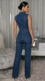 Sleeveless Zipper Lapel Denim Jumpsuit OSM-6012