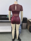 Mesh Patchwork Short Sleeve Romper GHYX-TXY5387