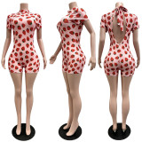 Print Backless Patchwork Romper CM-60413