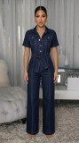 Short Sleeve Lapel Belt Jumpsuit OSM-AJ4501