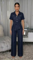 Short Sleeve Lapel Belt Jumpsuit OSM-AJ4501