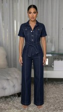 Short Sleeve Lapel Belt Jumpsuit OSM-AJ4501