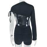 Slash Neck Single Shoulder Long Sleeve Romper GJYO-JP006331