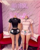Letter Print Short Sleeve Two Piece Short Set GKYS-2534