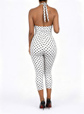 Polka Dots Print Halterneck Jumpsuit NYF-8212