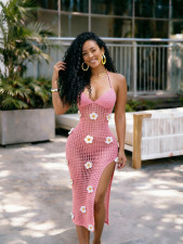 Crocheted Halterneck Split Beach Maxi Dress CM-60505