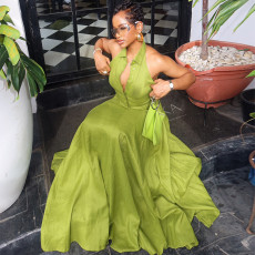 Sleeveless V Neck Halterneck Maxi Dress GANY-LB3215