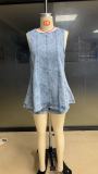 Casual Denim Sleeveless Two Piece Shorts Set GMYT-803