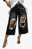 Retro Gradient Holes Wide-leg Seventh Pants LSD-2834
