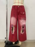 Retro Gradient Holes Wide-leg Seventh Pants LSD-2834