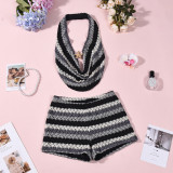 Contrast Color Sling Top Two Piece Shorts Set GYHF-11790DBM