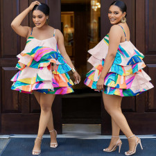 Ruffles Print Sling Mini Dress HNIF-GY294