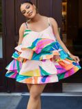 Ruffles Print Sling Mini Dress HNIF-GY294
