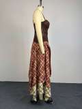 Retro Plaid Print Irregular Long Skirt 2 Piece Set GCNE-75207