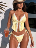 Lace Patchwork Halterneck Two Piece Swimsuit CSYZ-G631KY