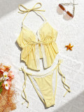 Lace Patchwork Halterneck Two Piece Swimsuit CSYZ-G631KY