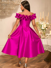 One Shoudler Ruched Sleeve Midi Dress GKEN-AM050643