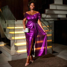 V Neck Solid Color Ruched Maxi Dress GKEN-AM040837