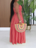 Solid Color Ruched Sling Maxi Dress AIL-349