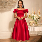 One Shoudler Ruched Sleeve Midi Dress GKEN-AM050643