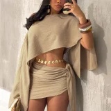 Slash Shoulder Solid Top Two Piece Skirts Set HNIF-YM127