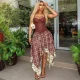 Retro Plaid Print Irregular Long Skirt 2 Piece Set GCNE-75207